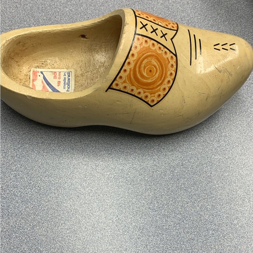Dutch Wooden Shoe with Orange Accents made in Holland